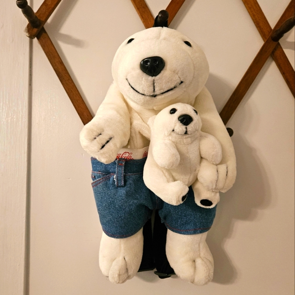 Vintage‎ 90's~Coca Cola Polar Bear backpack~Jean shorts~ Baby bear